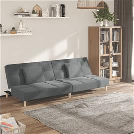 vidaXL Sofá-cama 2 lugares com duas almofadas tecido cinzento-escuro