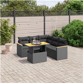 vidaXL 6 pcs conjunto sofás de jardim c/ almofadões vime PE preto