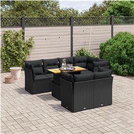 vidaXL 8 pcs conjunto sofás de jardim com almofadões vime PE preto