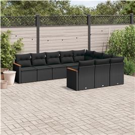 vidaXL 10 pcs conjunto sofás de jardim c/ almofadões vime PE preto