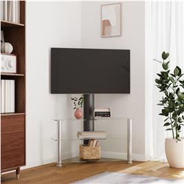 vidaXL Suporte canto TV 32-70 polegadas 3 prateleiras preto/prateado