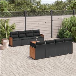 vidaXL 9 pcs conjunto de sofás p/ jardim c/ almofadões vime PE preto