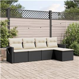 vidaXL 5 pcs conjunto sofás de jardim com almofadões vime PE preto