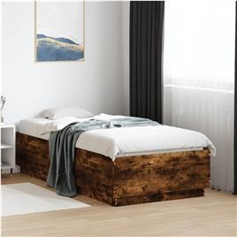 vidaXL Estrutura cama c/ luzes LED derivados madeira carvalho fumado