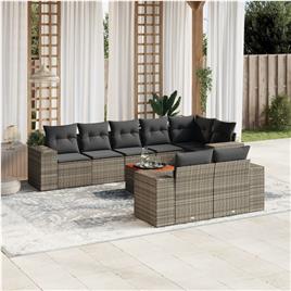 vidaXL 9 pcs conjunto sofás p/ jardim com almofadões vime PE cinzento