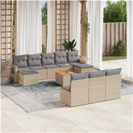 vidaXL 11 pcs conjunto sofás de jardim c/ almofadões vime PE bege