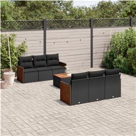 vidaXL 7 pcs conjunto de sofás p/ jardim c/ almofadões vime PE preto