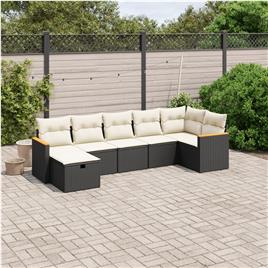 vidaXL 7 pcs conjunto de sofás p/ jardim c/ almofadões vime PE preto