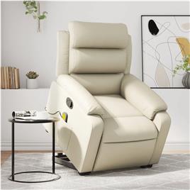 vidaXL Poltrona reclinável de massagens couro artificial cor creme