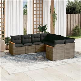 vidaXL 8 pcs conjunto sofás de jardim c/ almofadões vime PE cinzento
