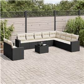 vidaXL 11 pcs conjunto sofás de jardim c/ almofadões vime PE preto