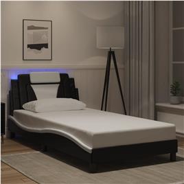 vidaXL Estrutura cama c/ luzes LED 100x200cm couro artif. preto/branco