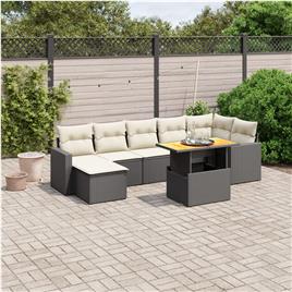 vidaXL 8 pcs conjunto sofás de jardim com almofadões vime PE preto