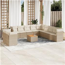 vidaXL 12 pcs conjunto de sofás p/ jardim com almofadões vime PE bege