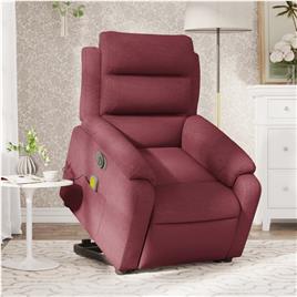 vidaXL Poltrona elevatória de massagens elétrica tecido vermelho tinto