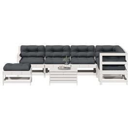 vidaXL 8 pcs conj. lounge de jardim c/ almofadões pinho maciço branco