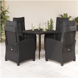vidaXL 5 pcs conjunto de jantar p/ jardim c/ almofadões vime PE preto