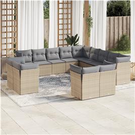 vidaXL 13 pcs conjunto de sofás p/ jardim com almofadões vime PE bege