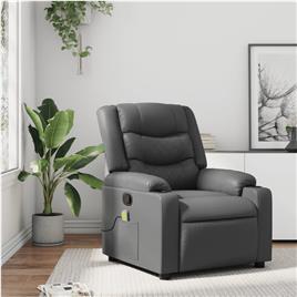 vidaXL Poltrona de massagens reclinável couro artificial cinzento