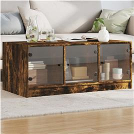 vidaXL Mesa de centro c/ portas de vidro 102x50x42 cm carvalho fumado