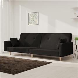 vidaXL Sofá-cama 2 lugares com duas almofadas tecido preto