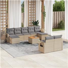 vidaXL 10 pcs conj. sofás jardim c/ almofadões vime PE bege misturado