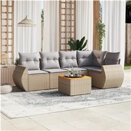 vidaXL 6 pcs conjunto de sofás p/ jardim com almofadões vime PE bege