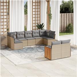 vidaXL 9 pcs conjunto de sofás p/ jardim com almofadões vime PE bege