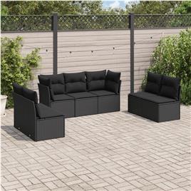 vidaXL 7 pcs conjunto de sofás p/ jardim c/ almofadões vime PE preto