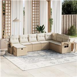 vidaXL 8 pcs conjunto de sofás p/ jardim com almofadões vime PE bege