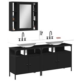 vidaXL 3 pcs conjunto móveis casa de banho derivados de madeira preto