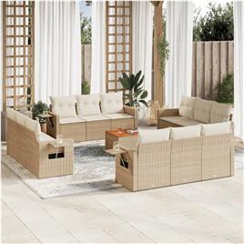 vidaXL 13 pcs conjunto de sofás p/ jardim com almofadões vime PE bege