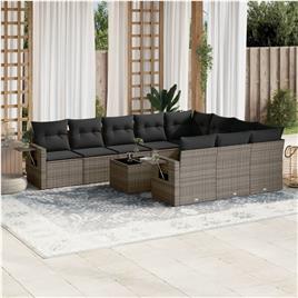 vidaXL 11 pcs conjunto sofás de jardim c/ almofadões vime PE cinzento