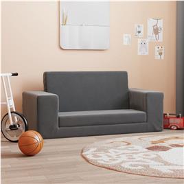 vidaXL Sofá-cama infantil de 2 lugares pelúcia macia antracite