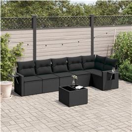 vidaXL 7 pcs conjunto de sofás p/ jardim c/ almofadões vime PE preto
