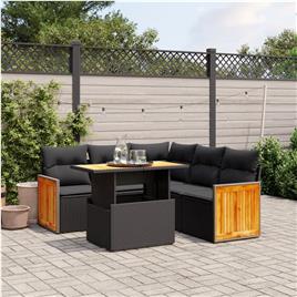 vidaXL 6 pcs conjunto sofás de jardim c/ almofadões vime PE preto