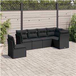 vidaXL 6 pcs conjunto sofás de jardim c/ almofadões vime PE preto