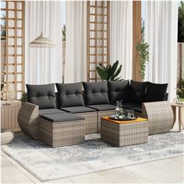 vidaXL 7 pcs conjunto sofás p/ jardim c/ almofadões vime PE cinzento
