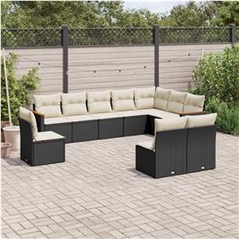 vidaXL 10 pcs conjunto sofás de jardim c/ almofadões vime PE preto