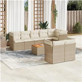 vidaXL 9 pcs conjunto de sofás p/ jardim com almofadões vime PE bege