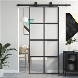 vidaXL Porta deslizante 90x205 cm vidro temperado e alumínio preto