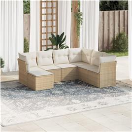 vidaXL 7 pcs conjunto de sofás p/ jardim com almofadões vime PE bege