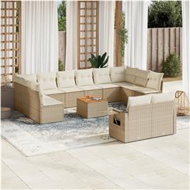 vidaXL 13 pcs conjunto de sofás p/ jardim com almofadões vime PE bege