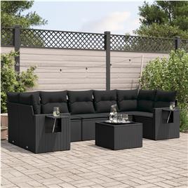 vidaXL 8 pcs conjunto sofás de jardim com almofadões vime PE preto