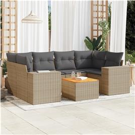 vidaXL 7 pcs conjunto de sofás p/ jardim com almofadões vime PE bege