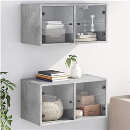 vidaXL Armário parede c/ porta vidro 2 pcs 68,5x37x35 cm cinza cimento