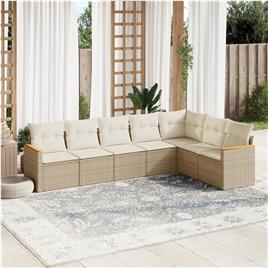 vidaXL 7 pcs conjunto de sofás p/ jardim com almofadões vime PE bege