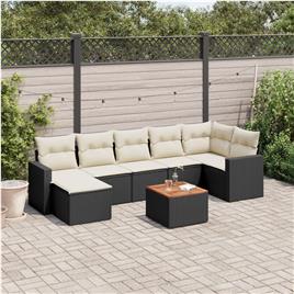 vidaXL 8 pcs conjunto sofás de jardim com almofadões vime PE preto