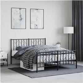 vidaXL Estrutura de cama com cabeceira e pés 135x190 cm metal preto