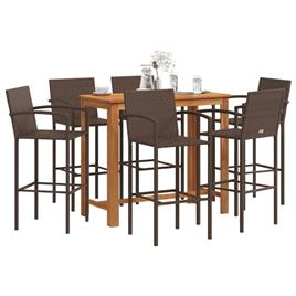 vidaXL 7 pcs conjunto de bar p/ jardim acácia maciça/vime PE castanho